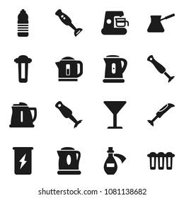 Flat vector icon set - kettle vector, turk coffee, blender, enegry drink, water bottle, glass, potion, maker, filter