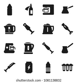 Flat vector icon set - kettle vector, turk coffee, blender, enegry drink, water bottle, potion, maker, filter