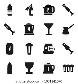 Flat vector icon set - kettle vector, turk coffee, blender, enegry drink, water bottle, glass, potion, maker, filter