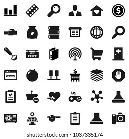 Flat vector icon set - ladle vector, cereal, book, world, magnifier, dollar coin, graph, bank building, binder, clipboard, fitball, antenna, gamepad, social media, heart pulse, pills blister, server