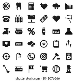 Flat vector icon set - ladle vector, calculator, clipboard, target, dollar flag, heart monitor, cross, phone, barcode, internet, speaker, sperm, tooth, network, folder, cloud lock, exchange, rooms