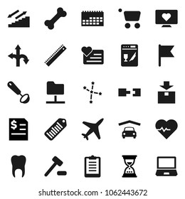 Flat vector icon set - ladle vector, ruler, flag, constellation, annual report, sand clock, heart pulse, clipboard, stairways run, monitor, bone, route, plane, calendar, package, barcode, tooth
