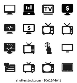 Flat vector icon set - laptop graph vector, monitor dollar, heart, tv, touchscreen, diagnostic