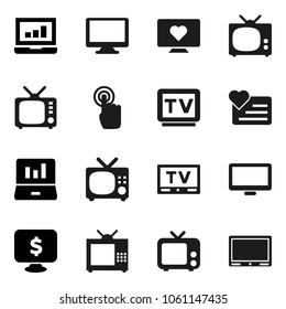 Flat vector icon set - laptop graph vector, monitor dollar, heart, tv, touchscreen