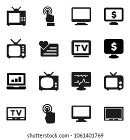 Flat vector icon set - laptop graph vector, monitor dollar, heart, tv, touchscreen, diagnostic