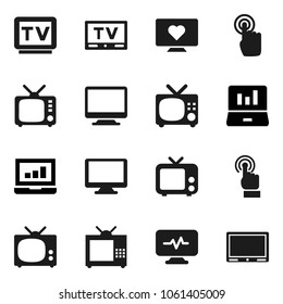 Flat vector icon set - laptop graph vector, heart monitor, tv, touchscreen, diagnostic