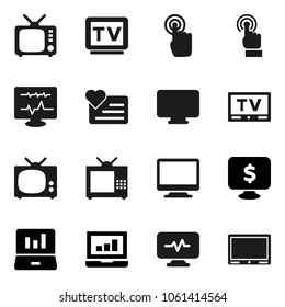 Flat vector icon set - laptop graph vector, monitor dollar, heart, tv, touchscreen, diagnostic