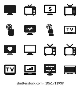 Flat vector icon set - laptop graph vector, monitor dollar, heart, tv, touchscreen, diagnostic