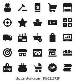 Flat vector icon set - laptop graph vector, office, gift, wallet, cash, star, sale, shopping bag, market, store, support, target, buy, basket, cart, calculator, auction, delivery, mail, check