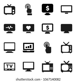 Flat vector icon set - laptop graph vector, monitor dollar, heart, tv, touchscreen, diagnostic