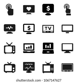 Flat vector icon set - laptop graph vector, monitor dollar, heart, tv, touchscreen, diagnostic