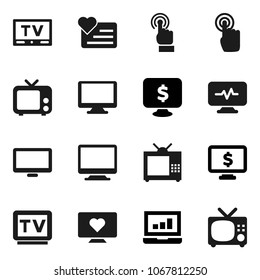 Flat vector icon set - laptop graph vector, monitor dollar, heart, tv, touchscreen, diagnostic