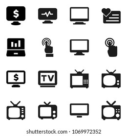 Flat vector icon set - laptop graph vector, monitor dollar, heart, tv, touchscreen, diagnostic