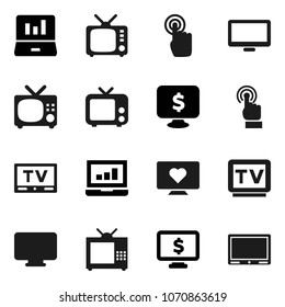 Flat vector icon set - laptop graph vector, monitor dollar, heart, tv, touchscreen