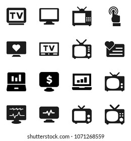 Flat vector icon set - laptop graph vector, monitor dollar, heart, tv, touchscreen, diagnostic
