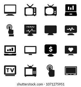 Flat vector icon set - laptop graph vector, monitor dollar, heart, tv, touchscreen, diagnostic