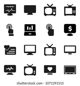 Flat vector icon set - laptop graph vector, monitor dollar, heart, tv, touchscreen, diagnostic