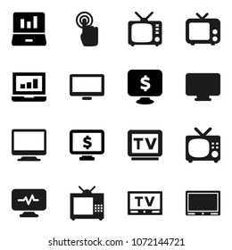 Flat vector icon set - laptop graph vector, monitor dollar, tv, touchscreen, diagnostic