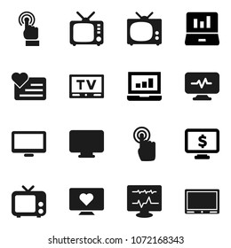 Flat vector icon set - laptop graph vector, monitor dollar, heart, tv, touchscreen, diagnostic