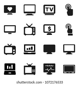 Flat vector icon set - laptop graph vector, monitor dollar, heart, tv, touchscreen, diagnostic