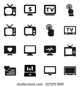 Flat vector icon set - laptop graph vector, monitor dollar, heart, tv, touchscreen, diagnostic