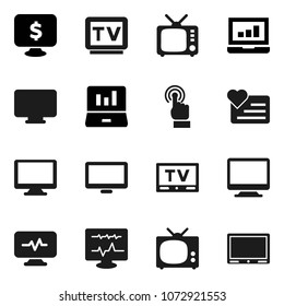 Flat vector icon set - laptop graph vector, monitor dollar, heart, tv, touchscreen, diagnostic