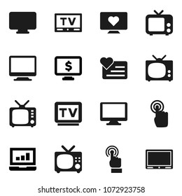Flat vector icon set - laptop graph vector, monitor dollar, heart, tv, touchscreen