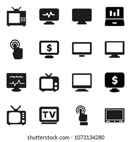 Flat vector icon set - laptop graph vector, monitor dollar, tv, touchscreen, diagnostic