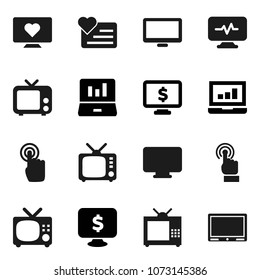 Flat vector icon set - laptop graph vector, monitor dollar, heart, tv, touchscreen, diagnostic
