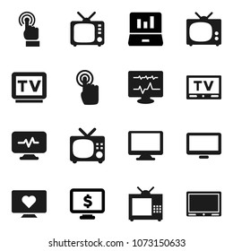 Flat vector icon set - laptop graph vector, monitor dollar, heart, tv, touchscreen, diagnostic