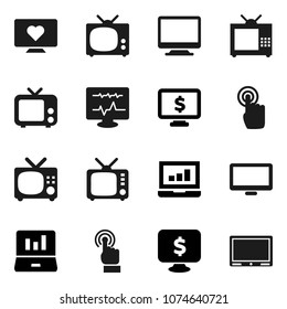 Flat vector icon set - laptop graph vector, monitor dollar, heart, tv, touchscreen, diagnostic