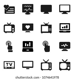 Flat vector icon set - laptop graph vector, heart monitor, tv, touchscreen, diagnostic