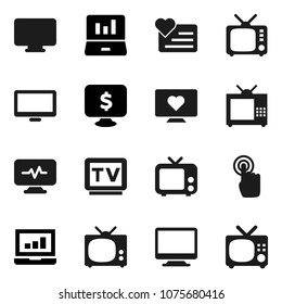 Flat vector icon set - laptop graph vector, monitor dollar, heart, tv, touchscreen, diagnostic