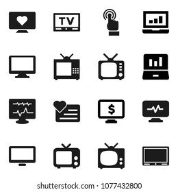 Flat vector icon set - laptop graph vector, monitor dollar, heart, tv, touchscreen, diagnostic