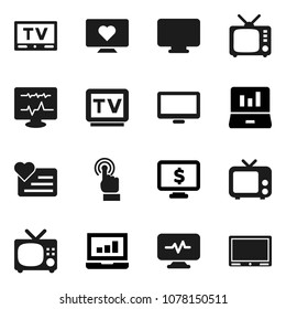 Flat vector icon set - laptop graph vector, monitor dollar, heart, tv, touchscreen, diagnostic