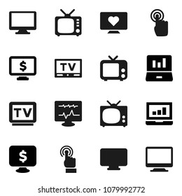 Flat vector icon set - laptop graph vector, monitor dollar, heart, tv, touchscreen, diagnostic