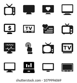 Flat vector icon set - laptop graph vector, monitor dollar, heart, tv, touchscreen, diagnostic