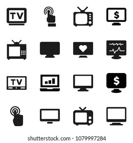 Flat vector icon set - laptop graph vector, monitor dollar, heart, tv, touchscreen, diagnostic