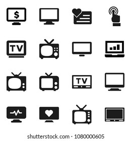 Flat vector icon set - laptop graph vector, monitor dollar, heart, tv, touchscreen, diagnostic