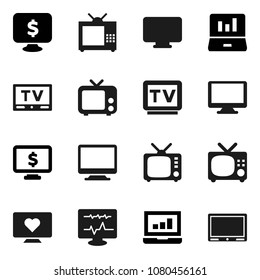 Flat vector icon set - laptop graph vector, monitor dollar, heart, tv, diagnostic
