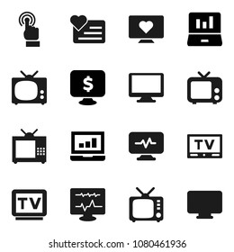 Flat vector icon set - laptop graph vector, monitor dollar, heart, tv, touchscreen, diagnostic