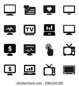 Flat vector icon set - laptop graph vector, monitor dollar, heart, tv, touchscreen, diagnostic