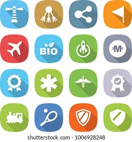 flat vector icon set - lighthouse vector, share, flag, plane, bio, rocket, crypto currency, medal, ambulance star, sign, train, tennis, shield