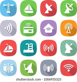 flat vector icon set - lighthouse vector, boat, satellite antenna, wireless, tap to pay, home, sail, pool, magnetic field