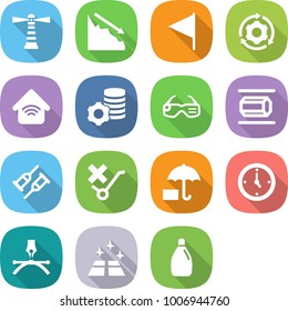 flat vector icon set - lighthouse vector, crisis, flag, around gear, wireless home, virtual mining, smart glasses, nano tube, crutch, do not trolley sign, insurance, watch, drawing pen, clean floor