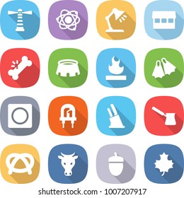 flat vector icon set - lighthouse vector, atom, table lamp, market, broken bone, stadium, flammable, flippers, ring button, led, knife holder, turk, pretzel, cow, acorn, maple leaf