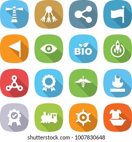 flat vector icon set - lighthouse vector, share, flag, eye, bio, rocket, spinner, medal, ambulance sign, flammable, train, handwheel, handle washing