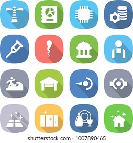 Flat Vector Icon Set - Lighthouse Vector, Annual Report, Chip, Virtual Mining, Crutch, Sperm, Goverment House, Workman, Surfer, Garage, Photon, Connect, Clean Floor, Window, Dish Cleanser, Cleaning