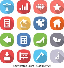 flat vector icon set - lighthouse vector, graph, team, star, abacus, table lamp, puzzle, home, left arrow, calculator, shoes, leafs, package, watering, axe, goose