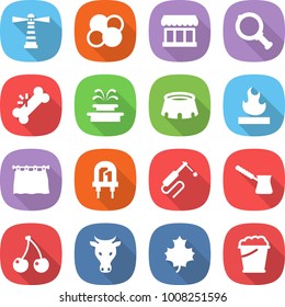 flat vector icon set - lighthouse vector, atom core, market, magnifier, broken bone, fountain, stadium, flammable, curtain, led, welding, turk, cherry, cow, maple leaf, foam bucket